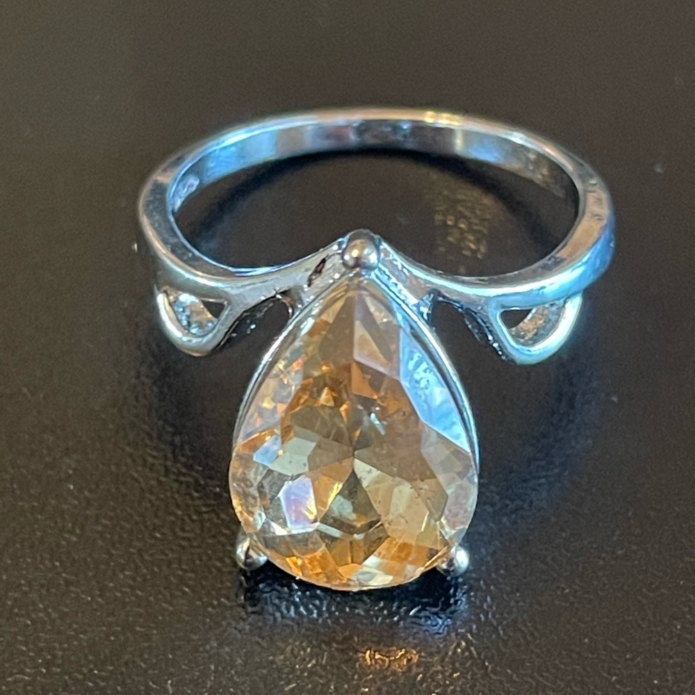 Beige rhinestone S925 silver ring size 8